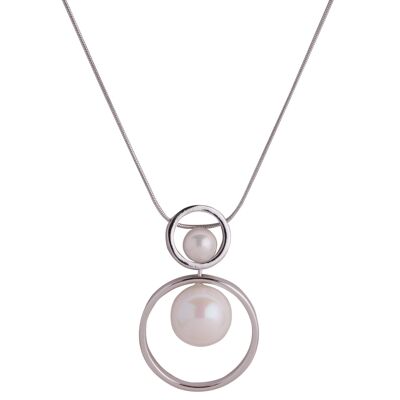 Audrey Rhodium Silver White Faux Pearls Geométrico