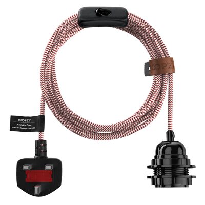 Bala Motif - Cable eléctrico de tela - Iluminación 14.9FT - Zigzag rojo y blanco
