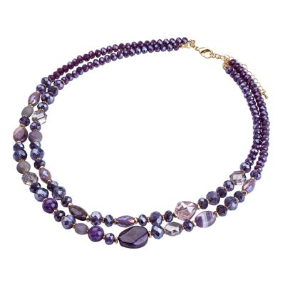 Venus Semi-Precious Stones Clear Crystals Multi-Row Necklace DN2426D