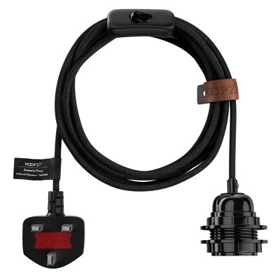 Bala Couleurs - Cable eléctrico de tela - Lámpara de 14.9 pies - Algodón negro