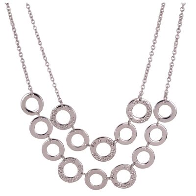 Kylie Rhodium Silver Clear Crystal Geometric Multi Row Short Necklace