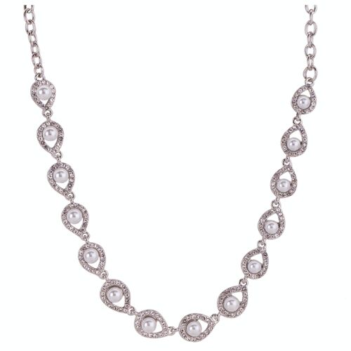 Audrey Rhodium Silver Cream Clear Occasion Short Necklace