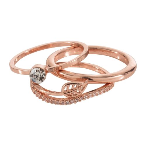 Emily Gold Plated & Crystal Leaf Stacking Ring Set DR0298A