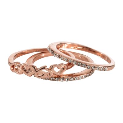 Emily Gold Plated & Crystal Heart Stacking Ring Set DR0300A