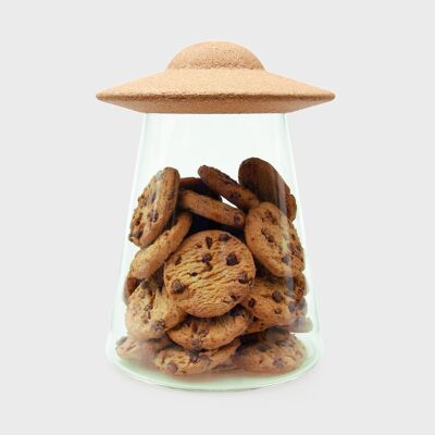 Pot de rangement en verre et liège UFO