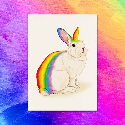 Carte postale "Lapin arc-en-ciel"