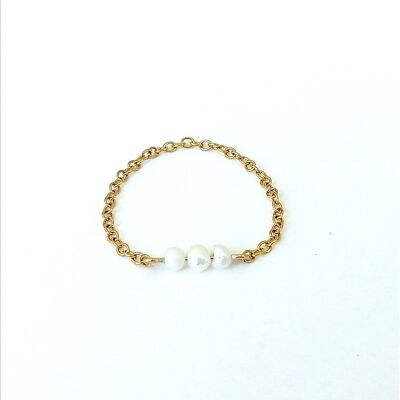 anillo de cadena con perla cultivada de tara