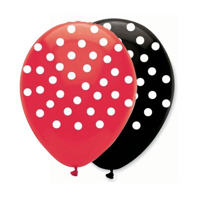 Latexballons mit roten und schwarzen Tupfen rundum bedruckt