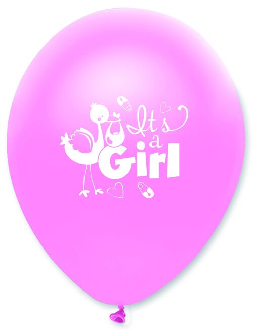 It's a Girl Stork Latex Balloons Pearlescent 2 Sided Print