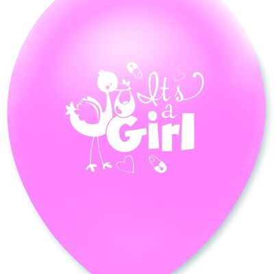 It's a Girl Stork Latex Balloons Pearlescent 2 Sided Print