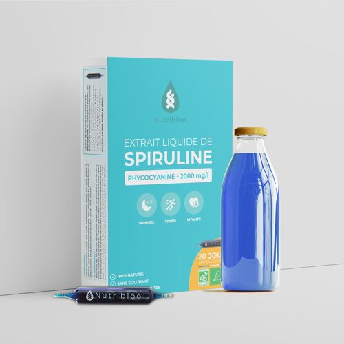 Extrait de spiruline bio-Complément alimentaire Nutribloo-Phycocyanine 2gr/L Ampoules 20x10 ml
