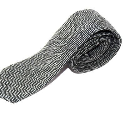 Grey Herringbone Wool Tie