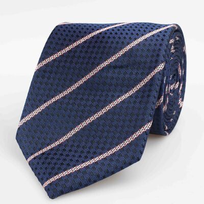 Navy Striped Woven Silk Tie