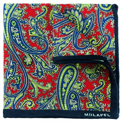 Wool Paisley Pocket Square, Red