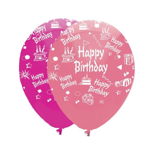 Happy Birthday Pink Mix Latex Balloons All Round Print