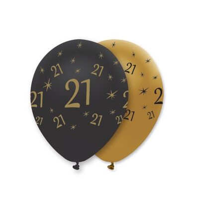 Black and Gold 21 Latex Balloons Pearlescent All Round Print