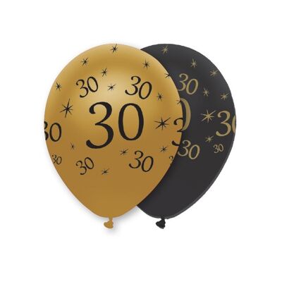 Schwarz und Gold 30 Latexballons mit Perlmutt-Rundumdruck