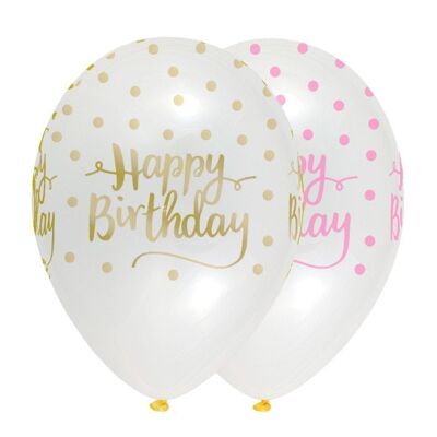 Pink Chic Happy Birthday Latex Balloons Crystal Clear ARP