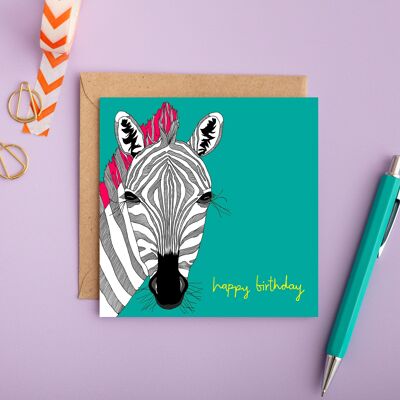 Zebra Birthday Card | Animal Birthday Card | Punk Hair