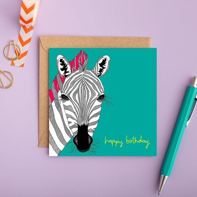 Zebra-Geburtstagskarte | Tier-Geburtstagskarte | Punk-Haar