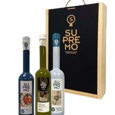 PACK REGALO ESPECIALES- Caja de Madera (3 Botellas x 500 ml) Aceite de Oliva Virgen Extra