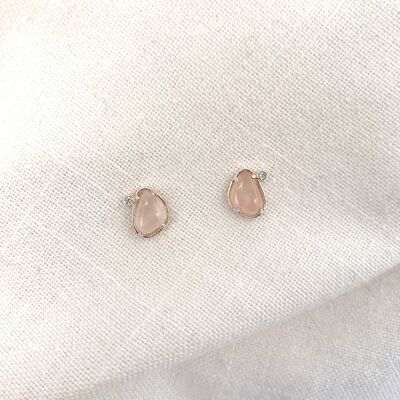 Sterling Silver Gemstone Stud Earrings - Rose quartz