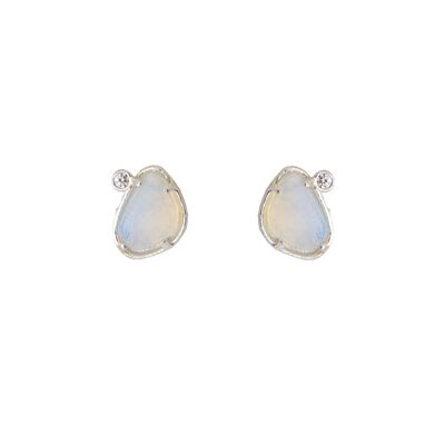 Sterling Silver Gemstone Stud Earrings - Moonstone