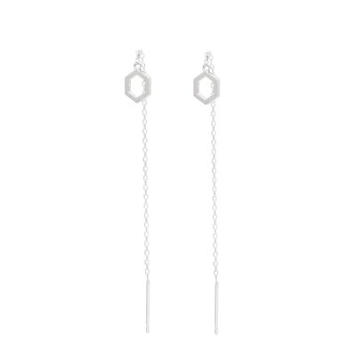 Hexagon Sterling Silver Threader Earrings