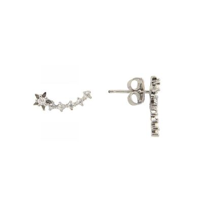 Shooting Star Stud Earrings - White gold plated