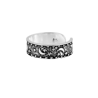 Moon And Star Sterling Silver Ring