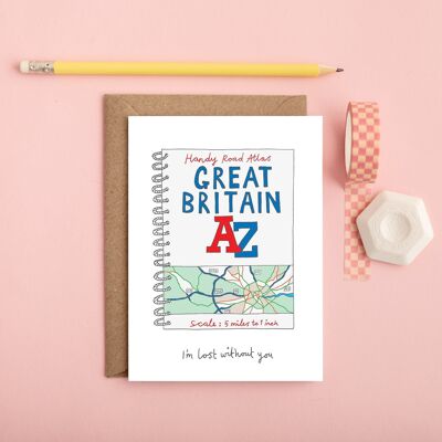 Carta d'amore della mappa del Regno Unito | Carta di anniversario divertente | Biglietto di ringraziamento