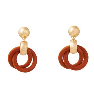 Wooden Entwined Circles Earrings - Orange