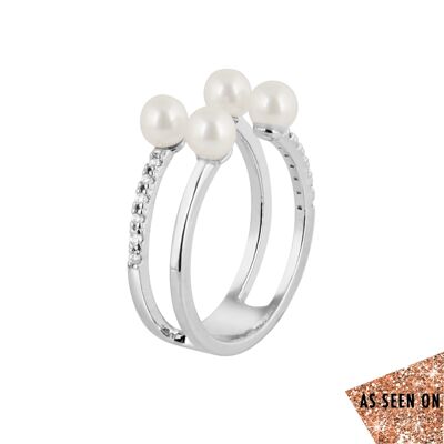 Pearl With Cubic Ring - White gold plated