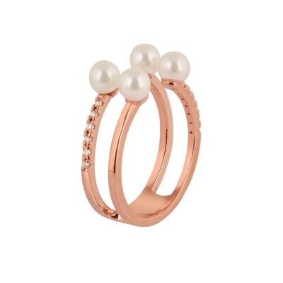 Pearl With Cubic Ring - Rose gold plated