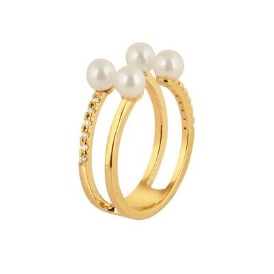 Pearl With Cubic Ring - Gold plated