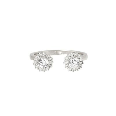 Double Flower Ring - White gold plated