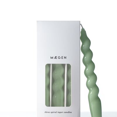 Spiral Taper Candles in Sage (pack of 3)