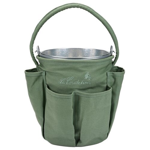 Seau Galva 13L + Sac Porte seau Vert de Gris coton Brodé La Cordeline