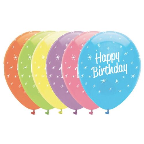 Happy Birthday Brights Mix Latex Balloons All Round Print