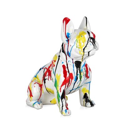 ADM – Harzskulptur „Sitzende französische Bulldogge“ – mehrfarbig – 40 x 23 x 41 cm