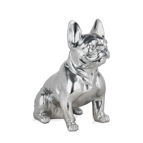 ADM - Scultura in resina 'Bulldog francese seduto' - Colore Argento - 40 x 23 x 41 cm