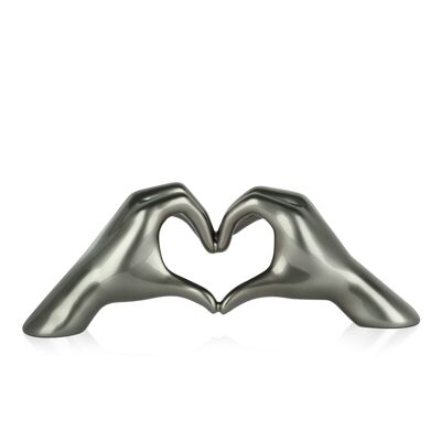 ADM - Sculpture en résine 'Mains dans le coeur' - Couleur anthracite - 15 x 41 x 9 cm