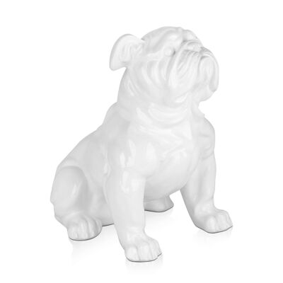 ADM - Harzskulptur 'Englische Bulldogge sitzend' - Weiße Farbe - 45 x 33 x 41 cm