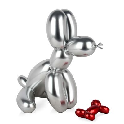 ADM - Harzskulptur 'Sitzender Ballonhund' - Silberfarbe - 46 x 31 x 50 cm