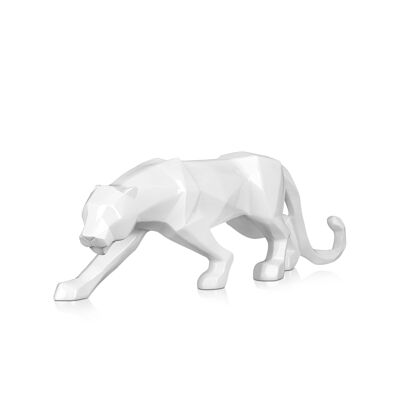 ADM - Sculpture en résine 'Panthère à Facettes' - Coloris Blanc - 14 x 45 x 9 cm