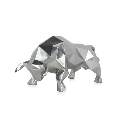 ADM - Harzskulptur 'Faceted Bull' - Silberfarbe - 25 x 48 x 23 cm