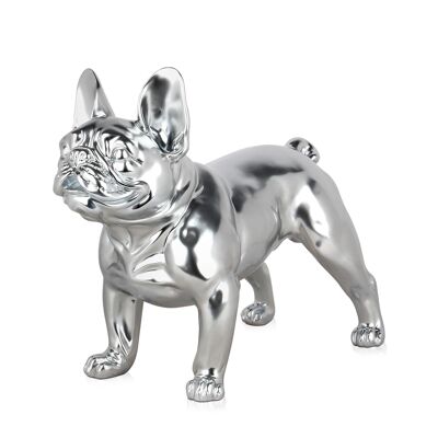 ADM - Harzskulptur "Französische Bulldogge" - Silberfarben - 40 x 25 x 50 cm