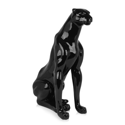ADM – Große Harzskulptur „Sitzender Panther“ – Schwarze Farbe – 78 x 60 x 25 cm