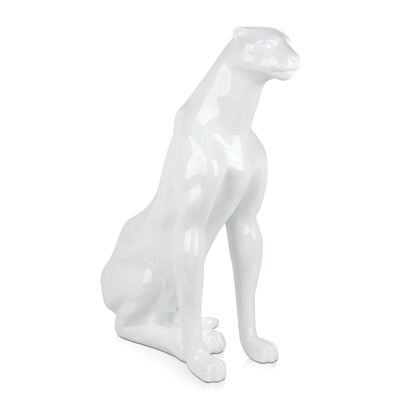 ADM – Große Harzskulptur „Sitzender Panther“ – Farbe Weiß – 78 x 60 x 25 cm