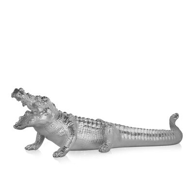 ADM - Gran escultura de resina 'Large crocodile' - Color plata - 24 x 25 x 84 cm